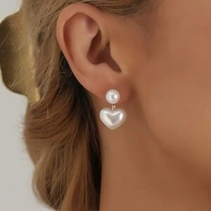 Gold Pearl Heart Earrings